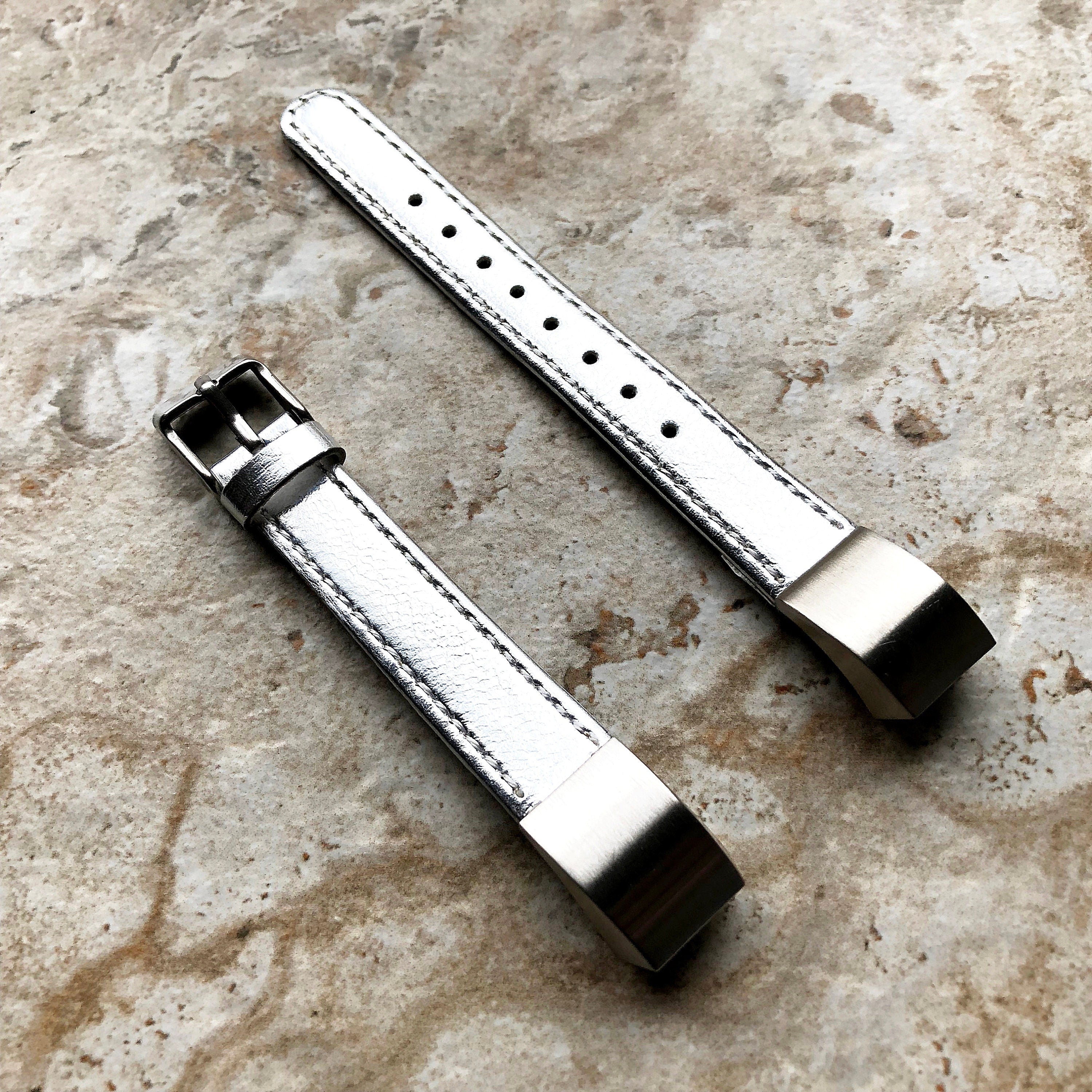 Fitbit Alta HR Silver Stylish Unisex Soft Leather Band Strap with Stitching Details Quick Release Adapters Included Ready to Attach